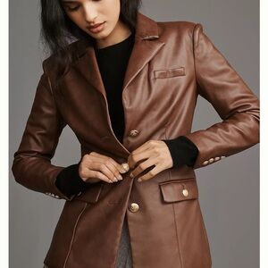 Avec Les Filles Faux Leather Military Blazer Size Small